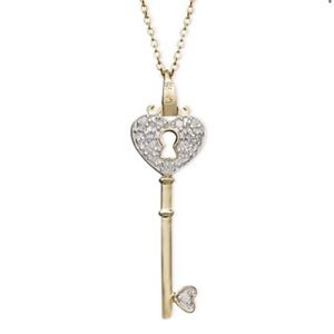 Diamond Heart Lock Key Pendant Necklace